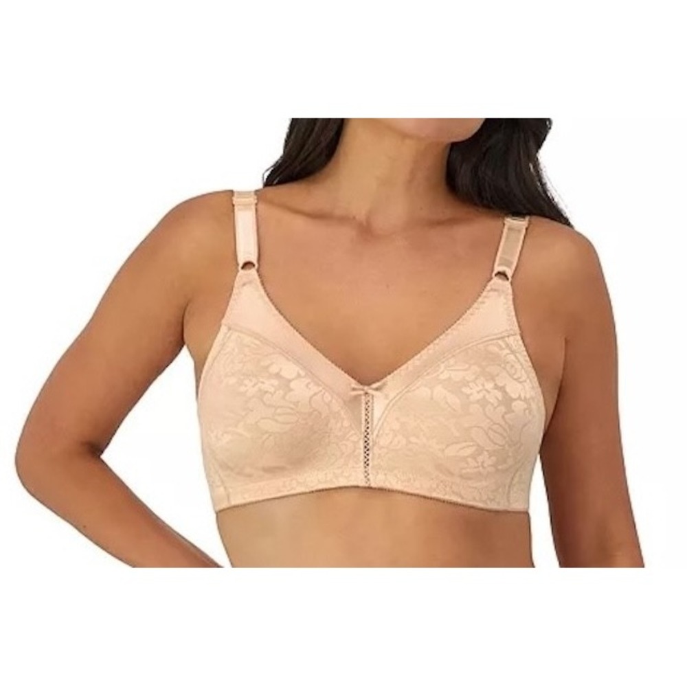 Beauty by Bali Double Support Jacquard Wirefree Bra 38B Beige Full Coverage NWT